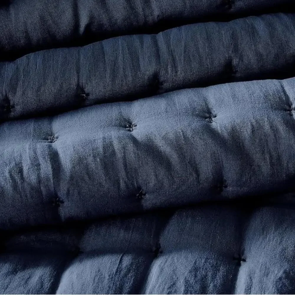 🆕 PB Style Queen Quilt Set Tufted Classic Navy Blue 3 piece Set